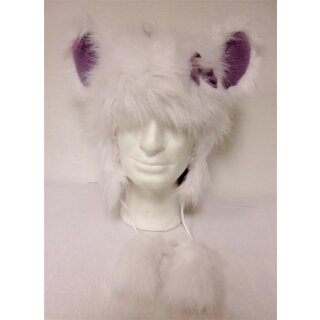 Quarz Tier-Fell-Mütze "Maus" in weiß/lila