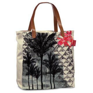 Fabrizio Strandtasche- Badetasche Shopper Tasche Palme schwarz